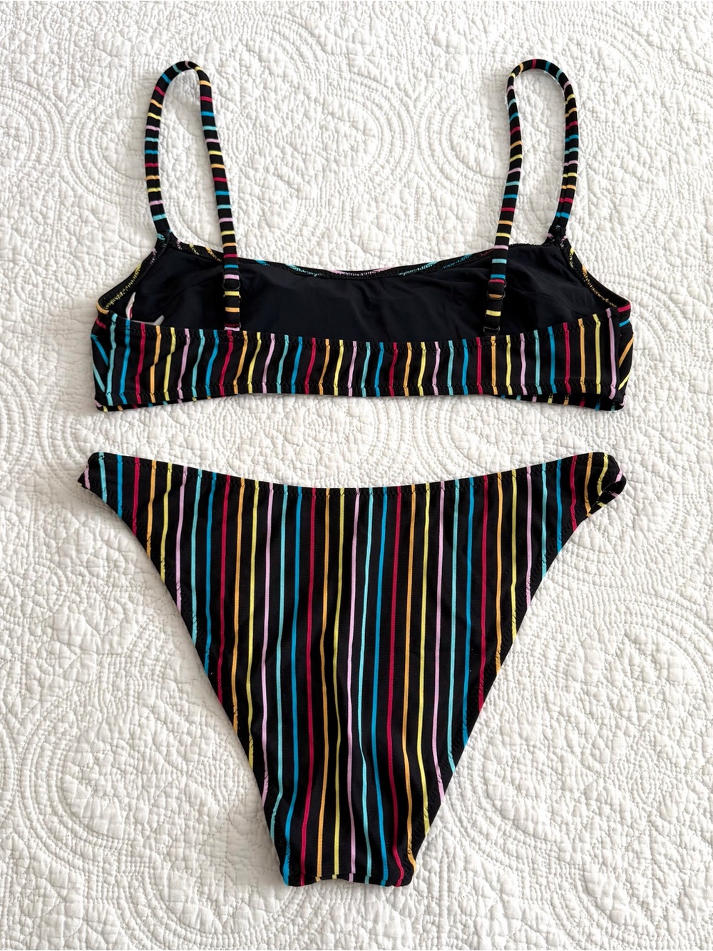 Solid & Striped Bikini Set Womens Medium Black Multicolor Retro Striped Summer - Picture 2 of 8